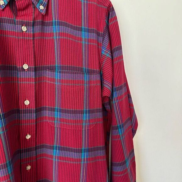Pendleton Men’s Vintage Vertical Stripe Plaid Candy Apple Red Virgin Wool Button - Picture 7 of 8